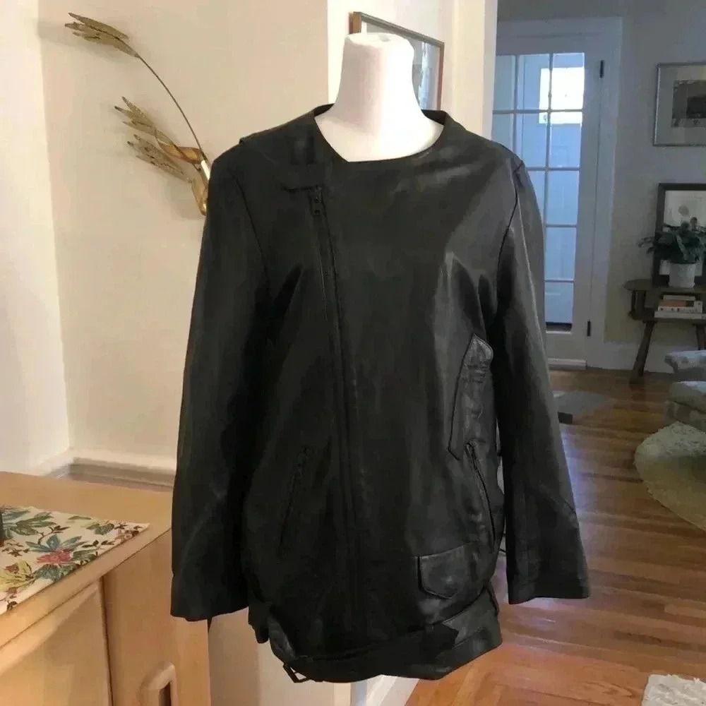 Samsoe & Samsoe leather jacket.  Zippered front with two side zippered pockets.